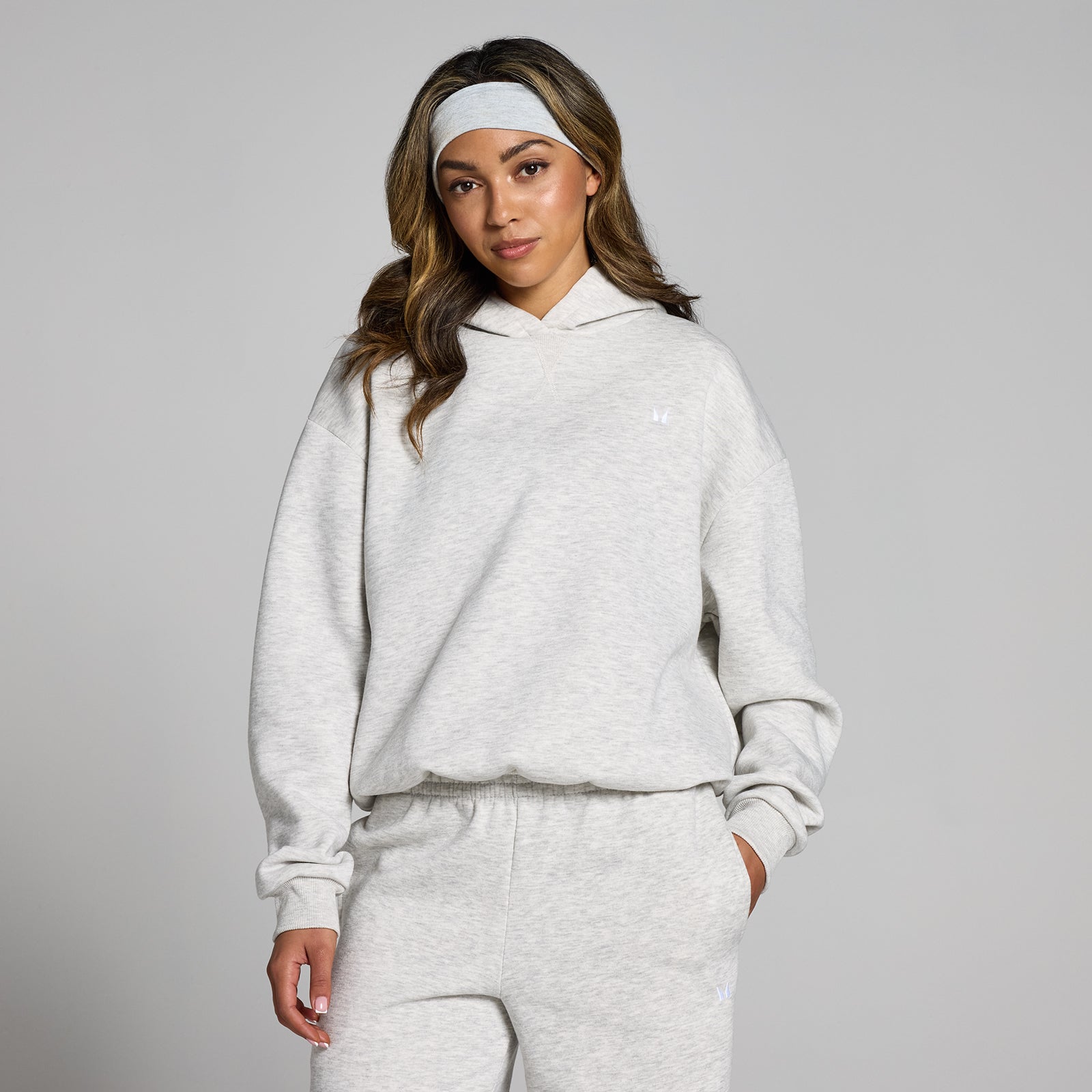 Damska bluza oversize z kapturem z kolekcji Basics MP (Light Grey Marl)