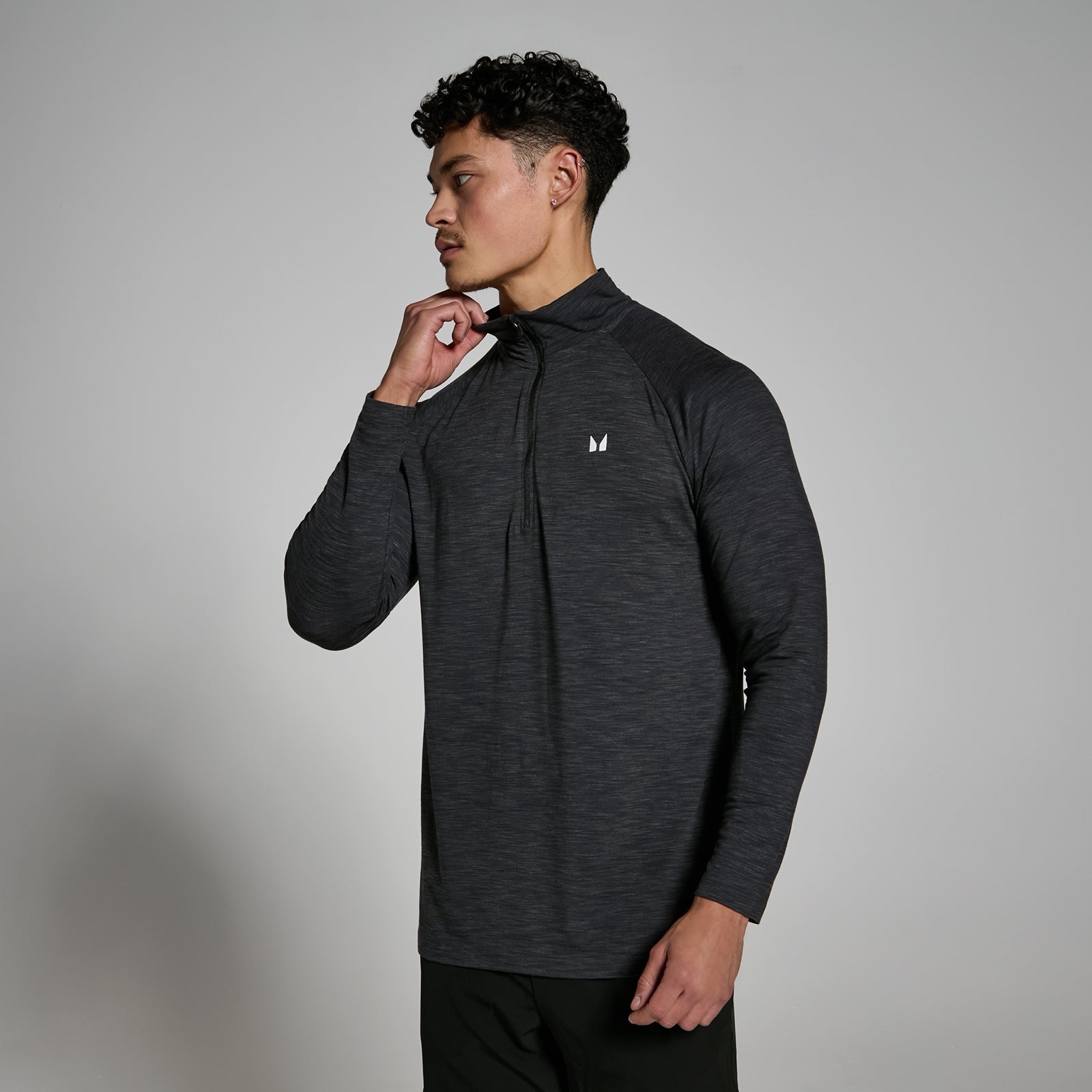 Męska koszulka z suwakiem 1/4 z kolekcji Performance MP – Black Marl (Charcoal Marl)