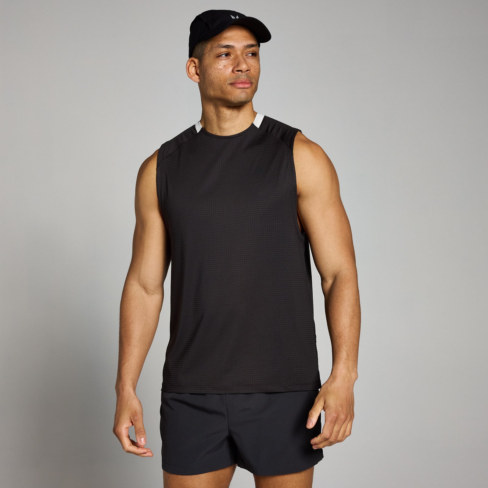 Męska koszulka bez rękawów z tkaniny o kratkowanej strukturze z kolekcji Tempo MP (Washed Black)