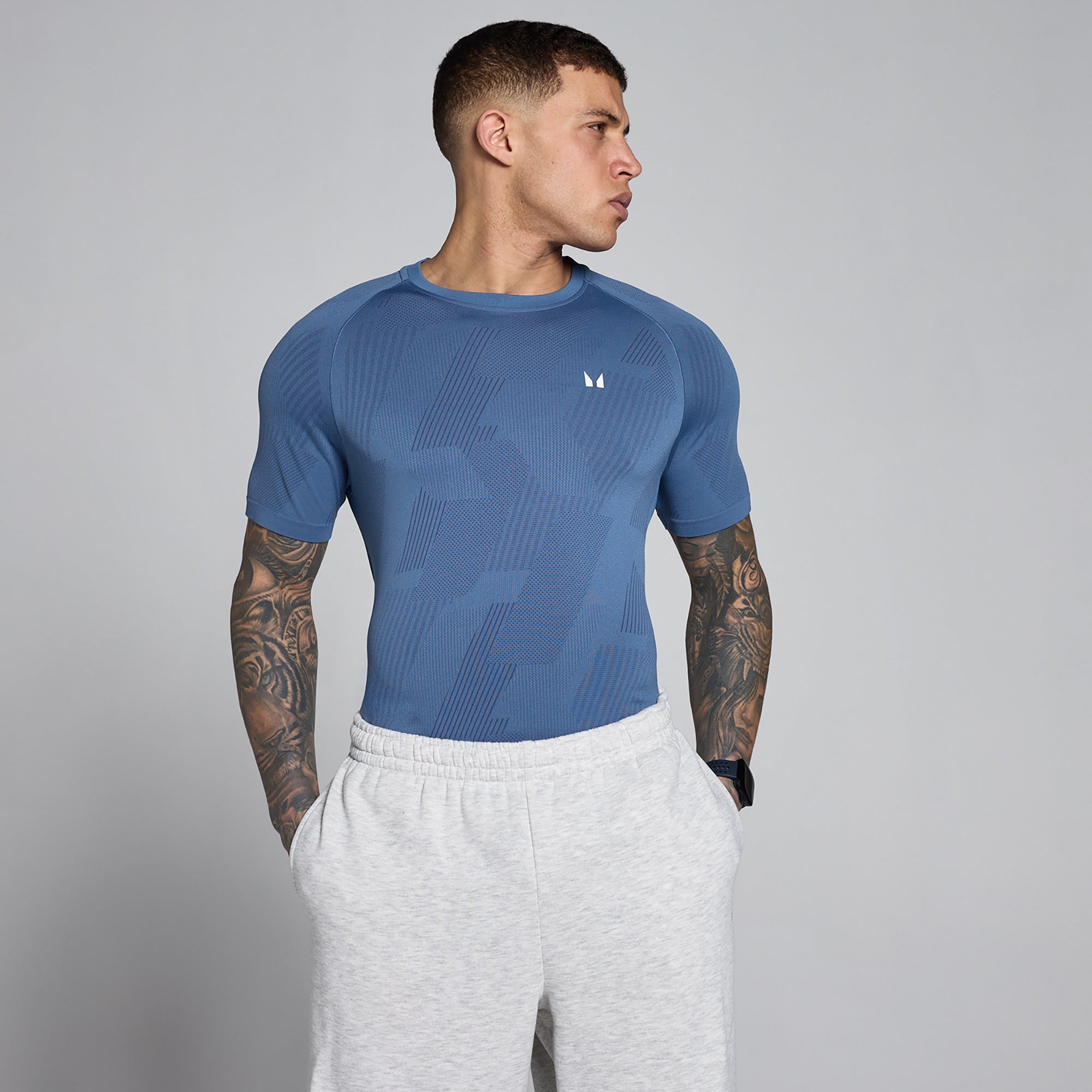 Męski bezszwowy T-shirt z grafiką z kolekcji Tempo MP (Slate Blue)