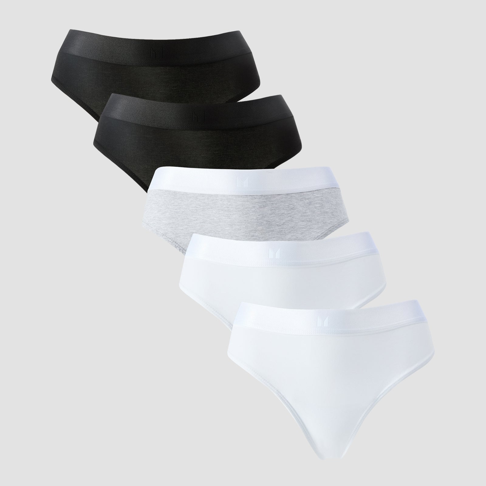 Damskie stringi ze średnim stanem z kolekcji MP (5 sztuk) – białe / czarne / Grey Marl (White/Black/Grey Marl)