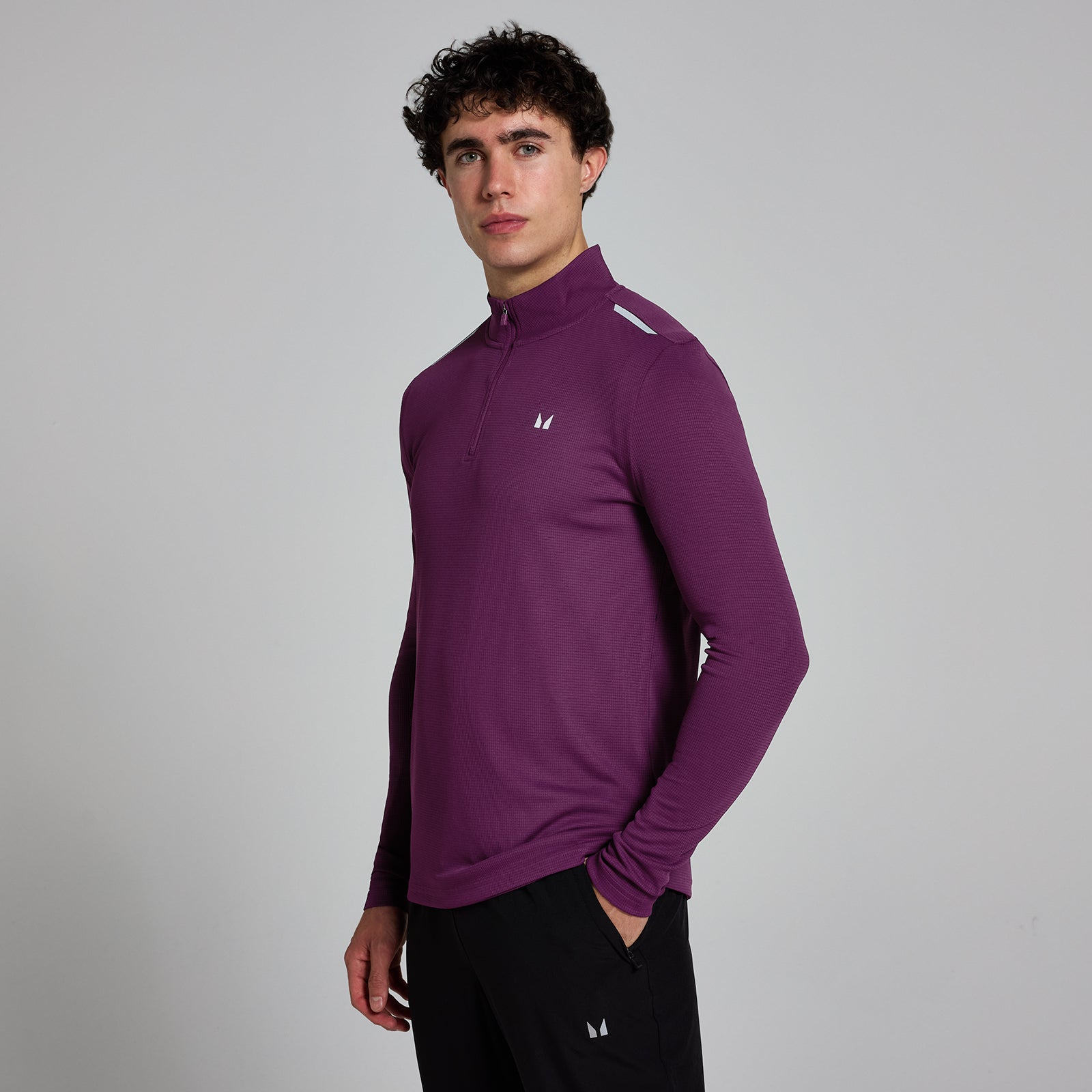Męska bluza z kratkowanej tkaniny z suwakiem ¼ (Plum)
