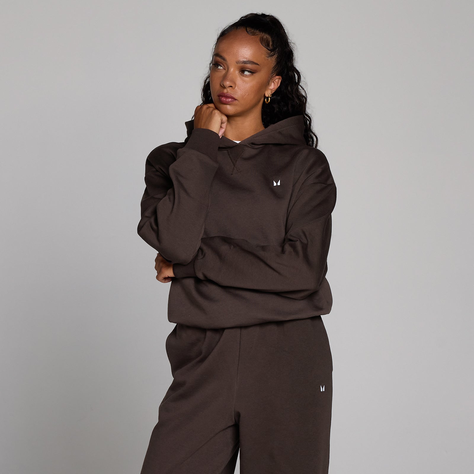 Damska bluza oversize z kapturem z kolekcji Basics MP (Cocoa)