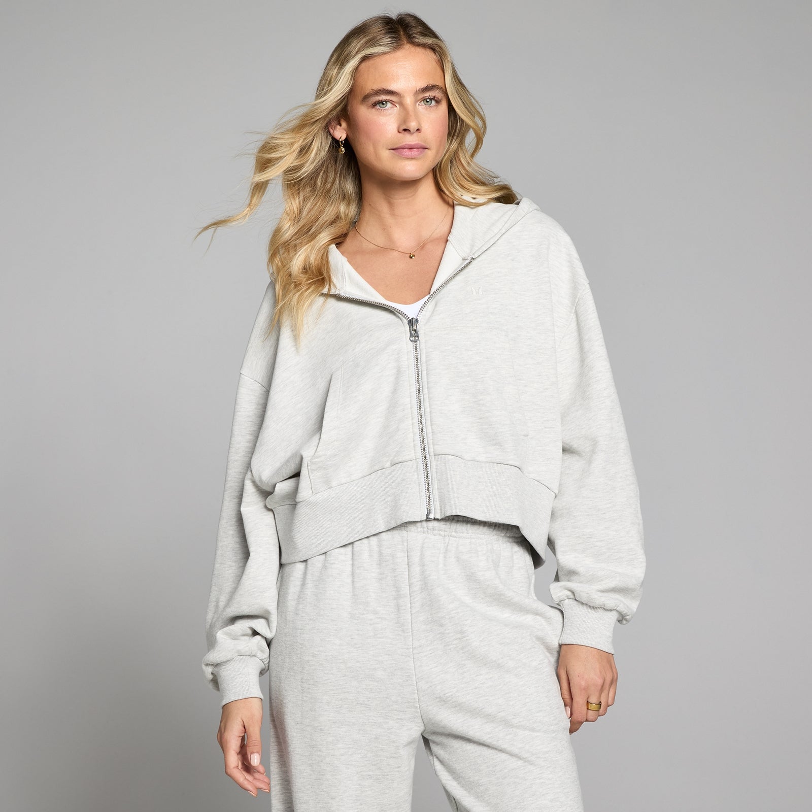 Damska Bluza z Kapturem Lifestyle Zip Through MP (Szary Melanż)