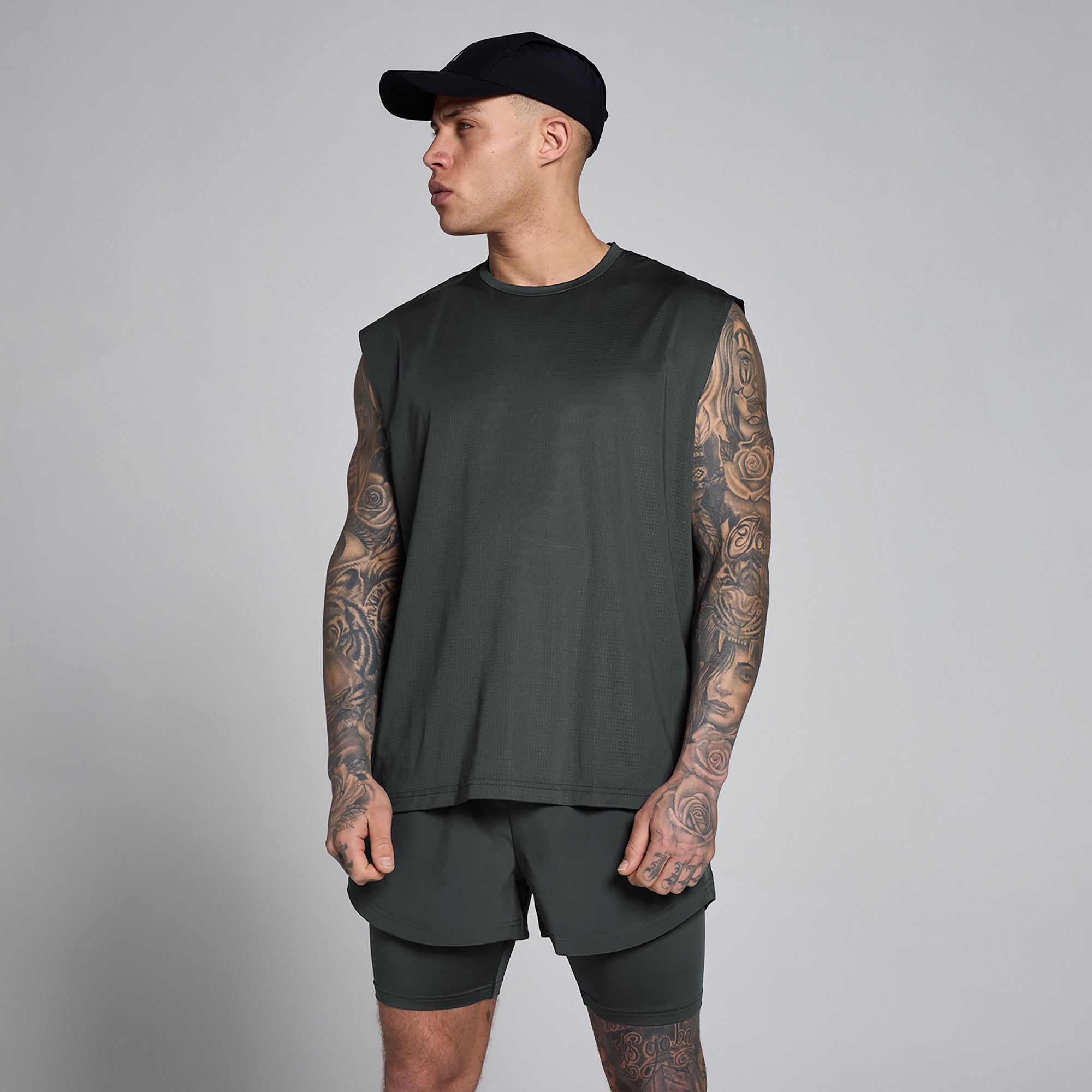MP Męska Koszulka Bez Rękawów Hybrid Oversized Mesh (Washed Black)