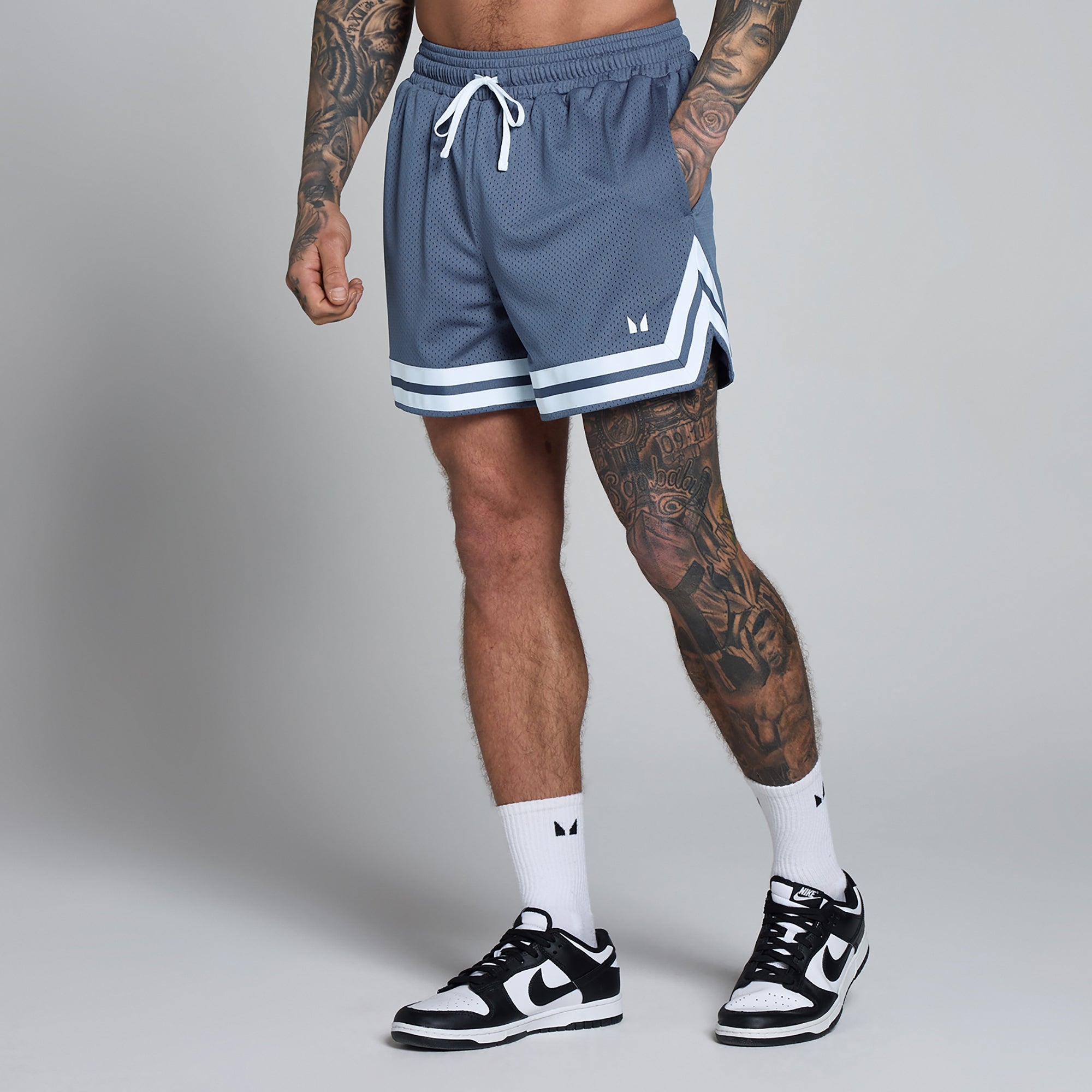 MP Męskie Spodenki Lift 5" Siatkowe z Kontrastową Taśmą (Charcoal Blue)