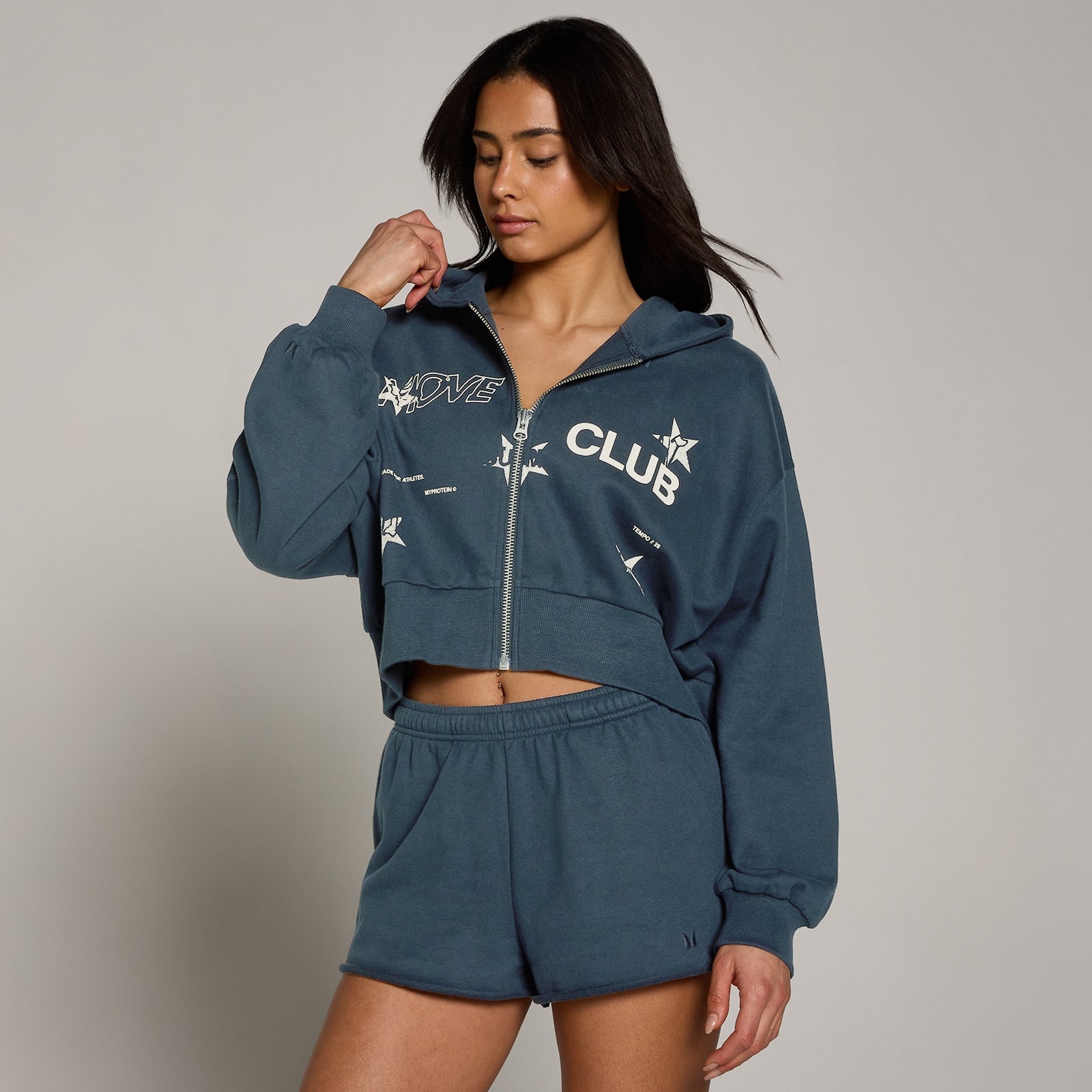 MP Damska Bluza z Kapturem Move Club Graphic Lekka Loopback na Suwak
