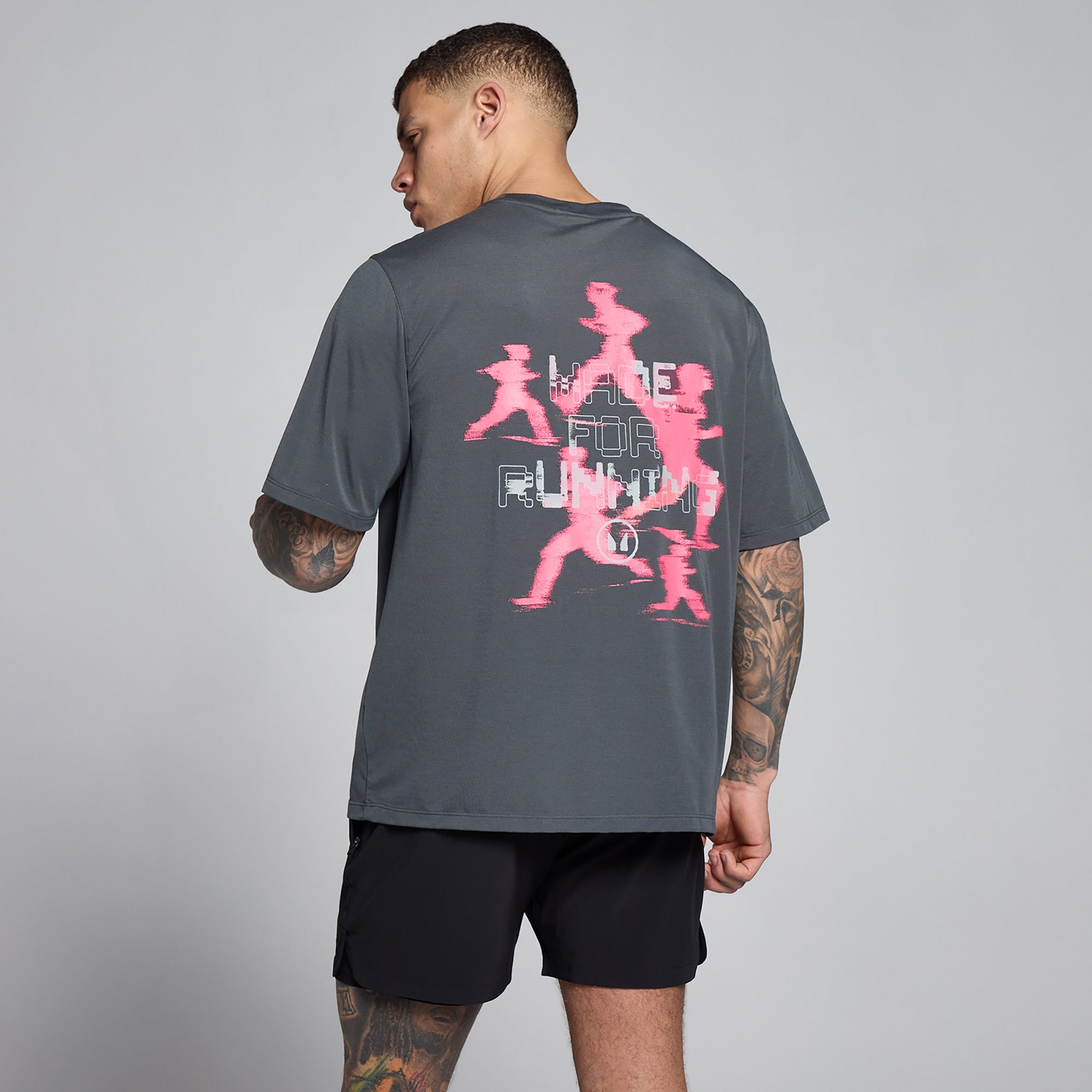 Męska Koszulka Velocity MP z Bawełny Modal z Grafiką (Dark Grey Pink)