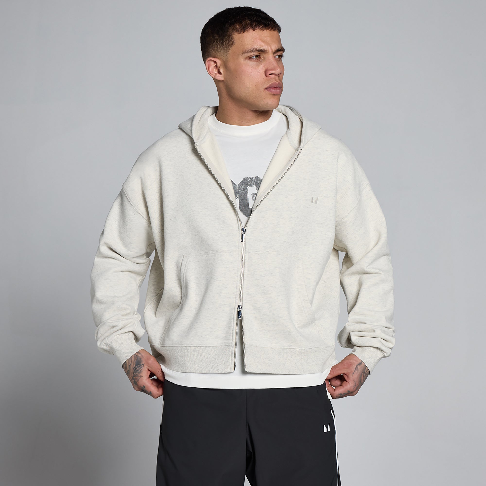 MP Męska Bluza z Kapturem Lift Oversize Pętlasta z Dwukierunkowym Zamkiem (Creamy Grey Marl)