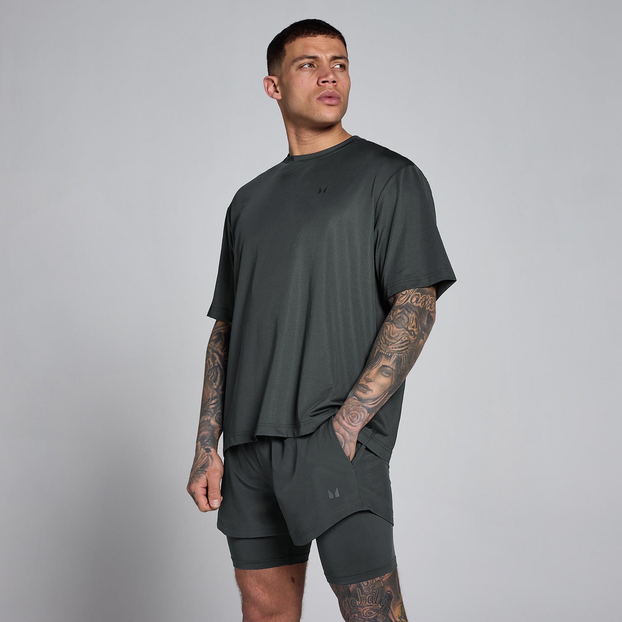 Męska Koszulka Hybrydowa MP Oversize z Siatki (Washed Black)