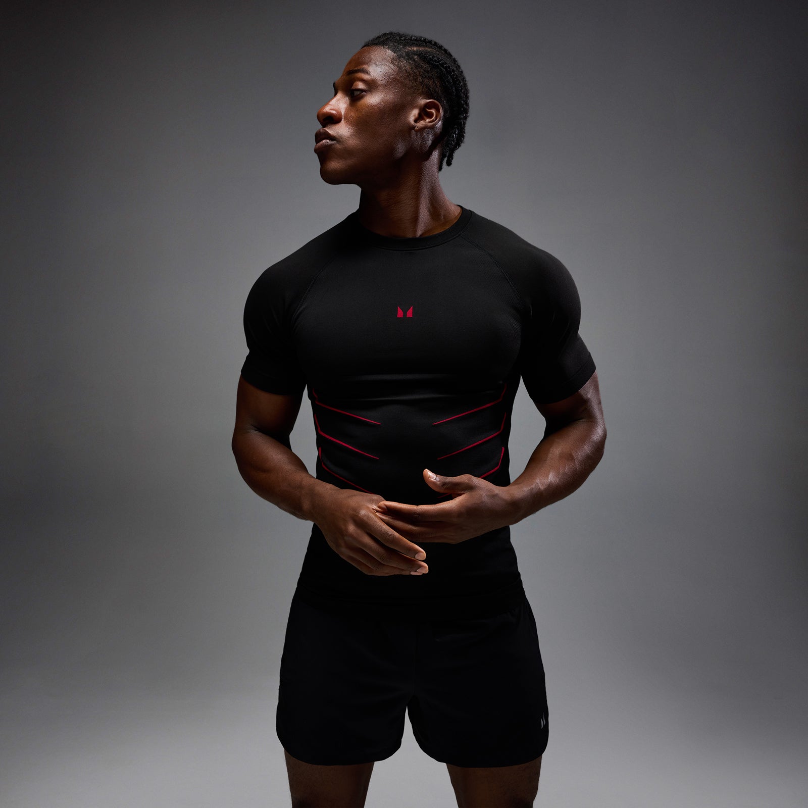 MP Męska Bezszwowa Koszulka Hero Muscle Fit (Washed Black/Hero Red)