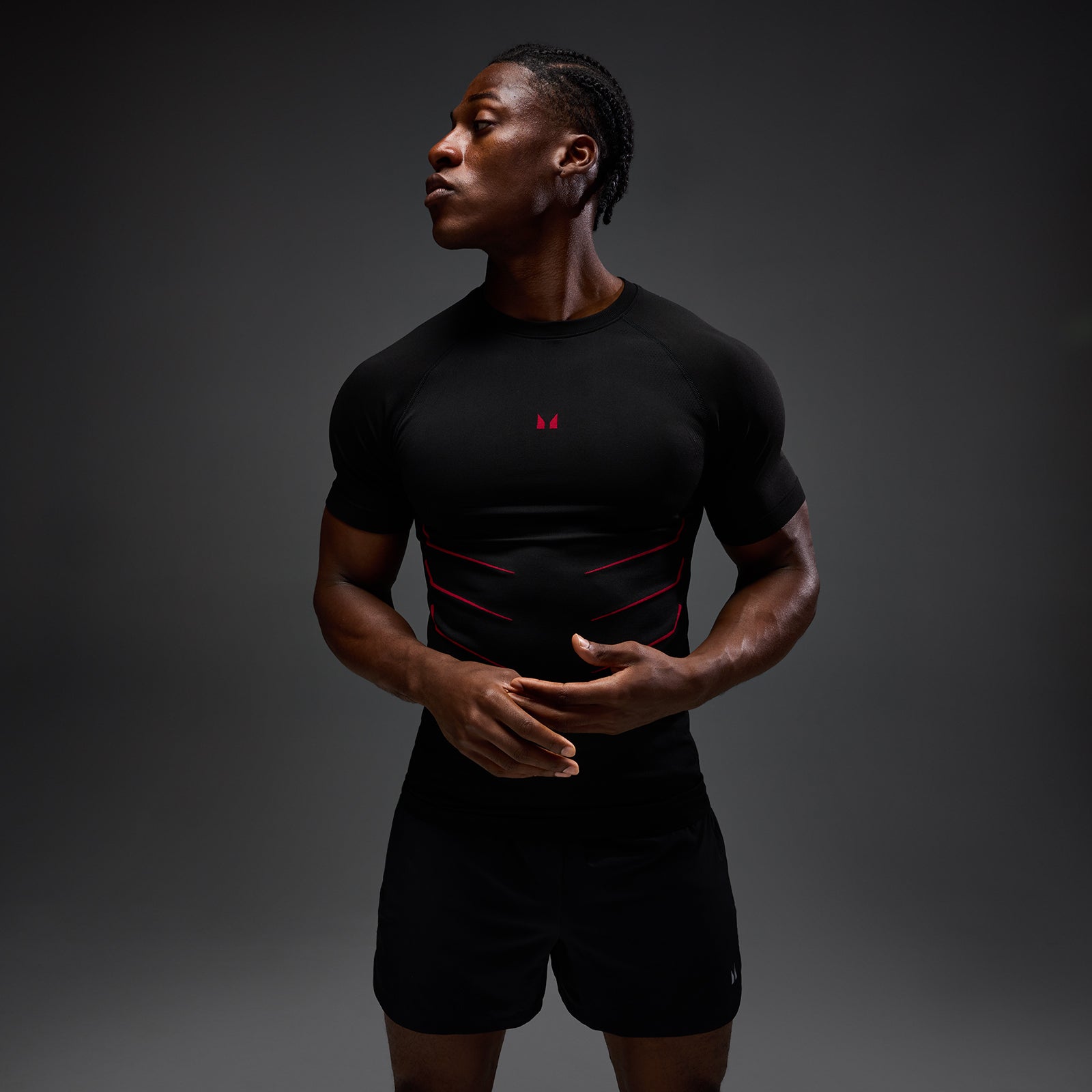 MP Męska Bezszwowa Koszulka Hero Muscle Fit (Washed Black/Hero Red)