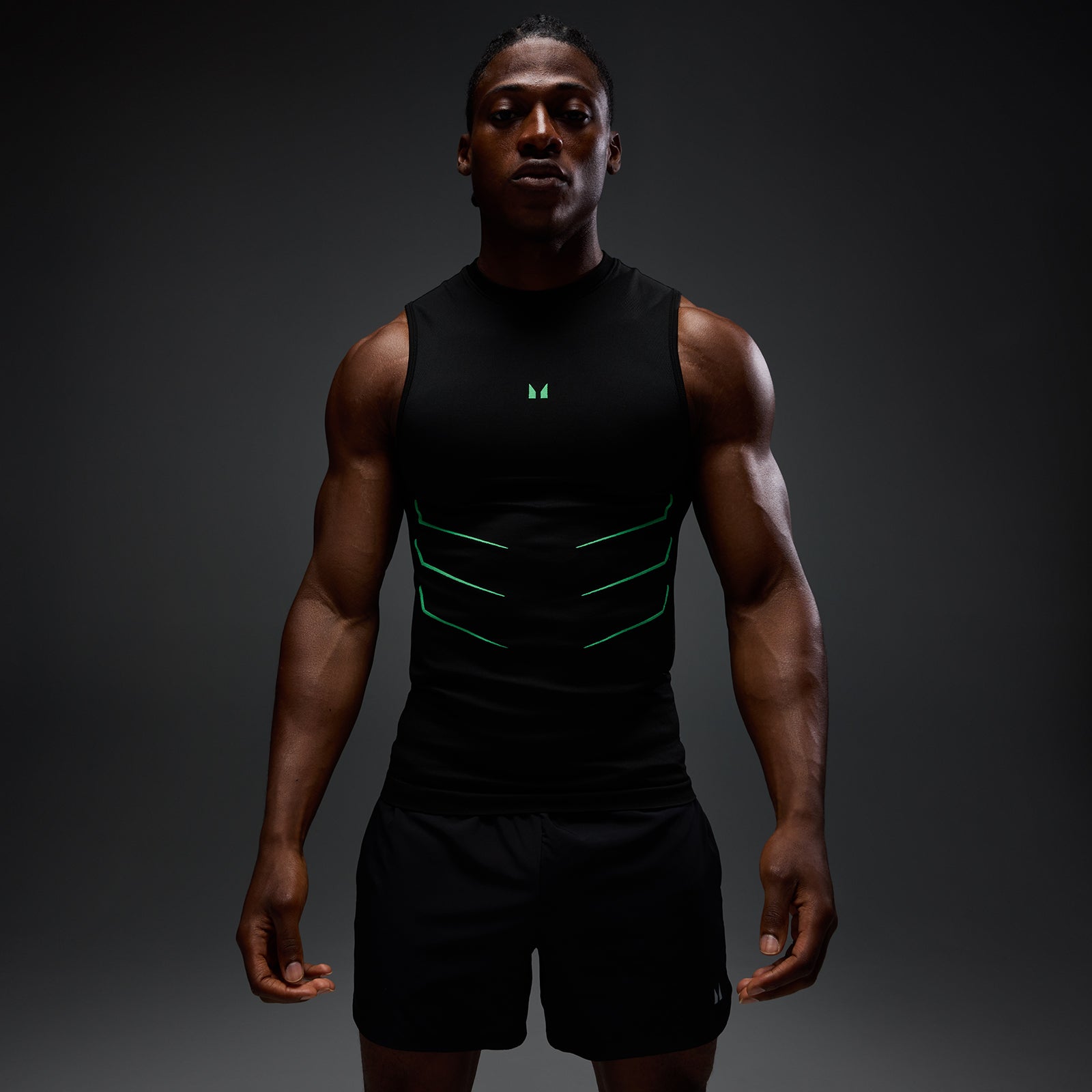 MP Męska Bezszwowa Koszulka Bez Rękawów Hero Muscle Fit (Washed Black/Alpha Green)