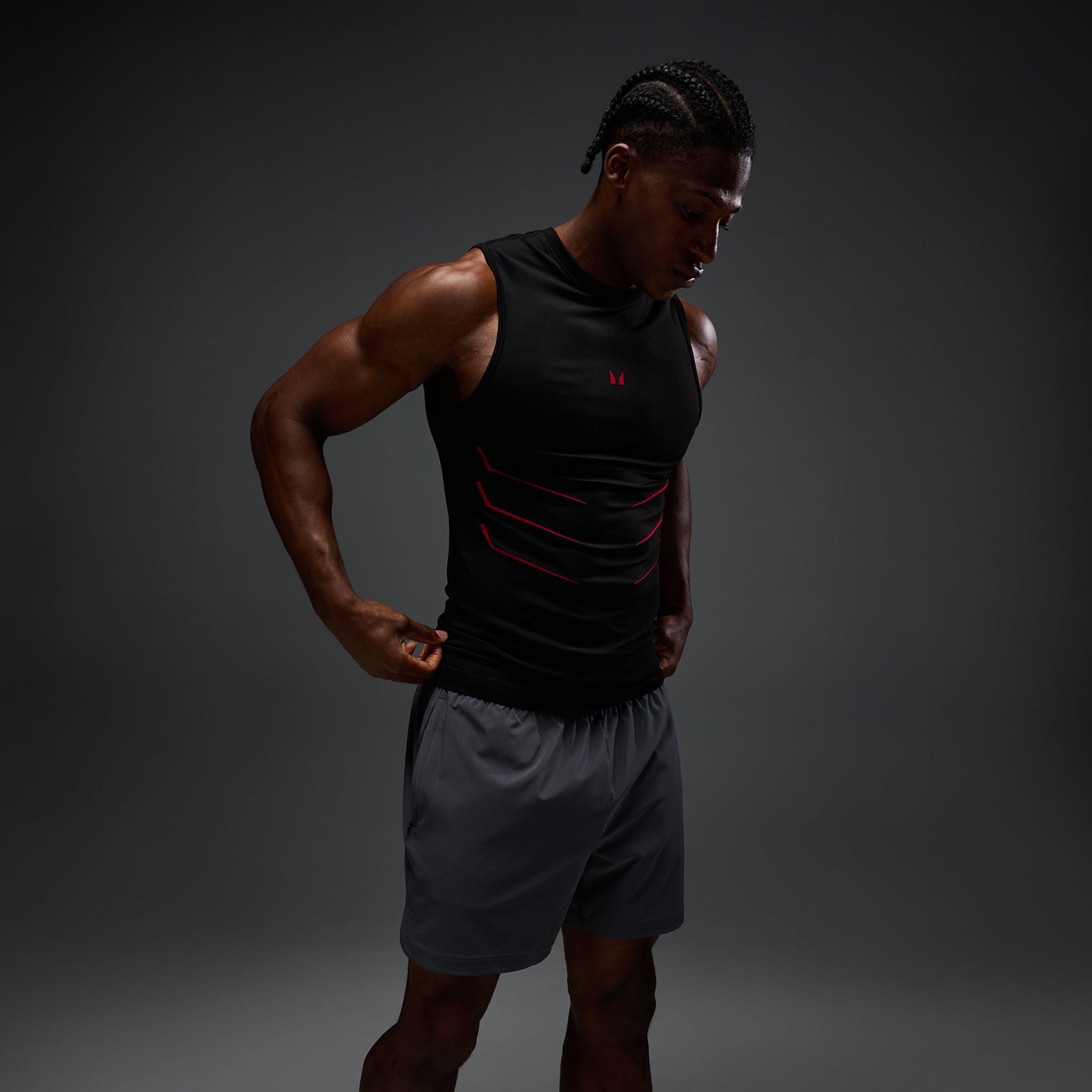 MP Męska Bezszwowa Koszulka Bez Rękawów Hero Muscle Fit (Washed Black/Hero Red)